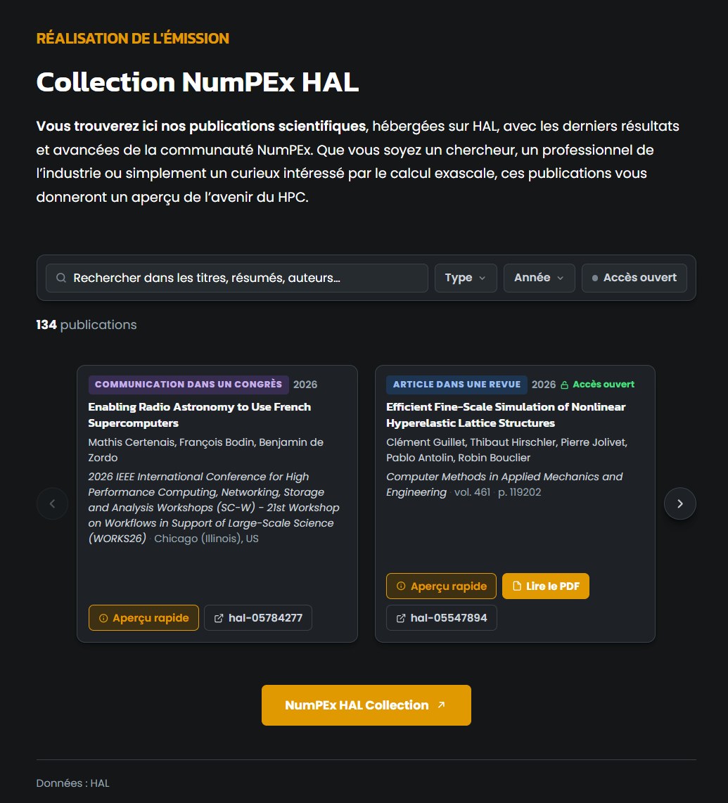 Capture des publications HAL affichées en direct sur numpex.org